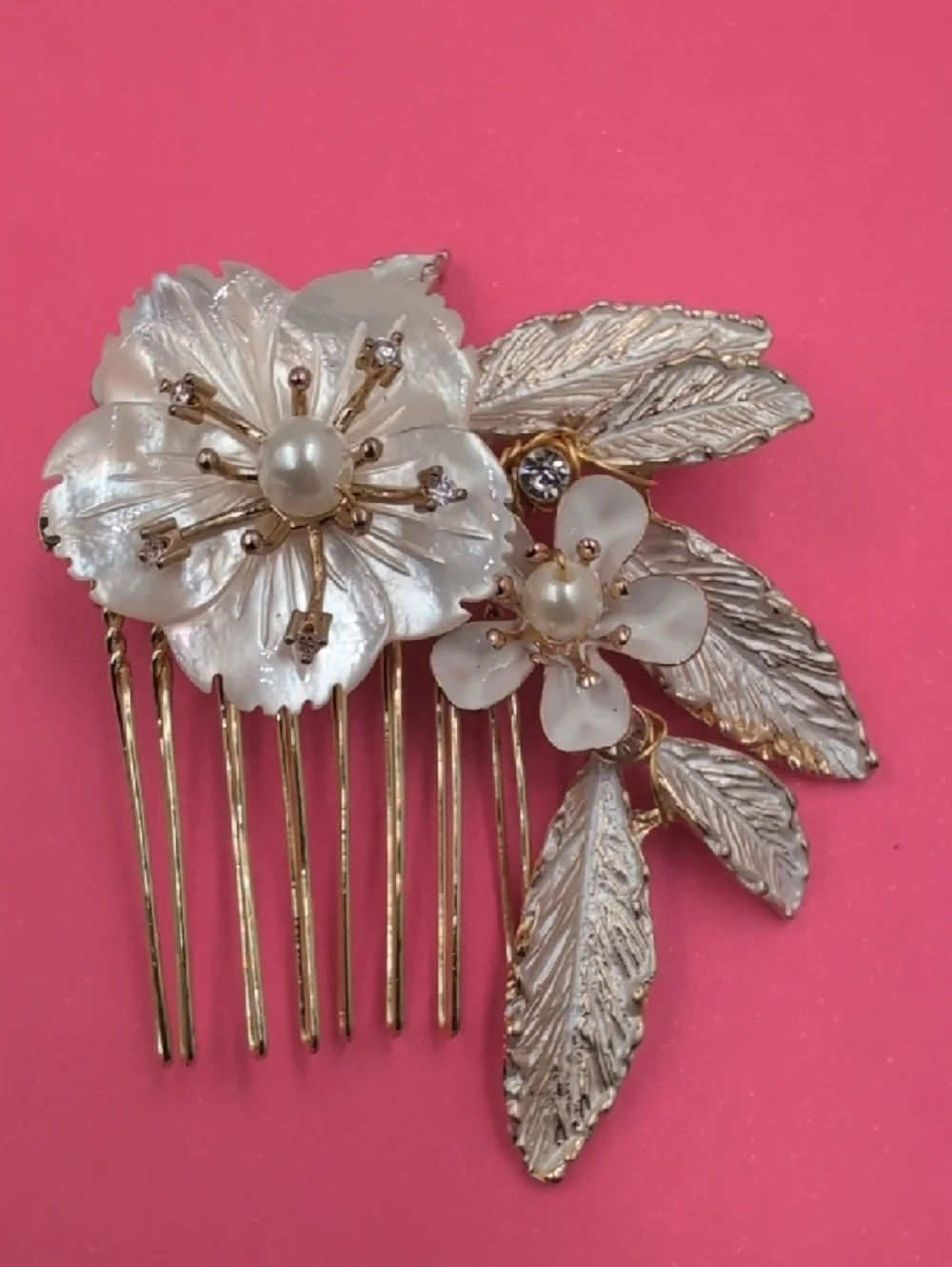 Gold Floral Hair Comb Set with White Flowers